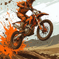 Motocross Dirt Bike Area Rug Orange Motorcycle Action Floor Mat