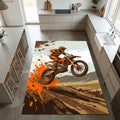 Motocross Dirt Bike Area Rug Orange Motorcycle Action Floor Mat