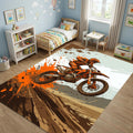 Motocross Dirt Bike Area Rug Orange Motorcycle Action Floor Mat