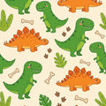 Cute Dinosaur Area Rug Green T-Rex and Orange Stegosaurus Kids