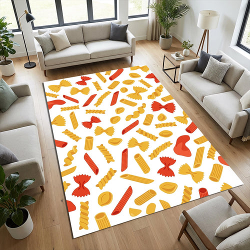 Modern Pasta Pattern Kitchen Rug Colorful Italian Food Area Mat