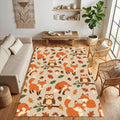 Woodland Forest Animals Area Rug Cute Fox and Owl Nursery Floor