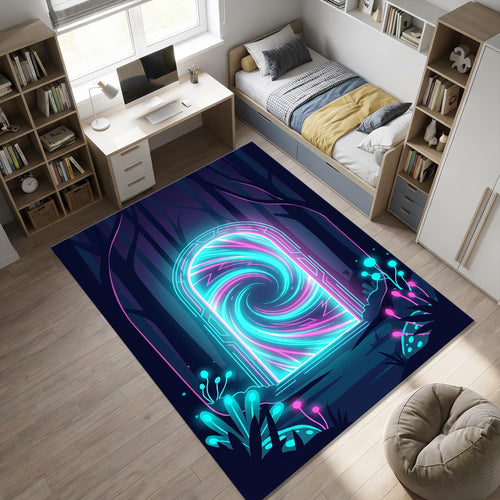 Neon Portal Area Rug Futuristic Interdimensional Gateway Floor