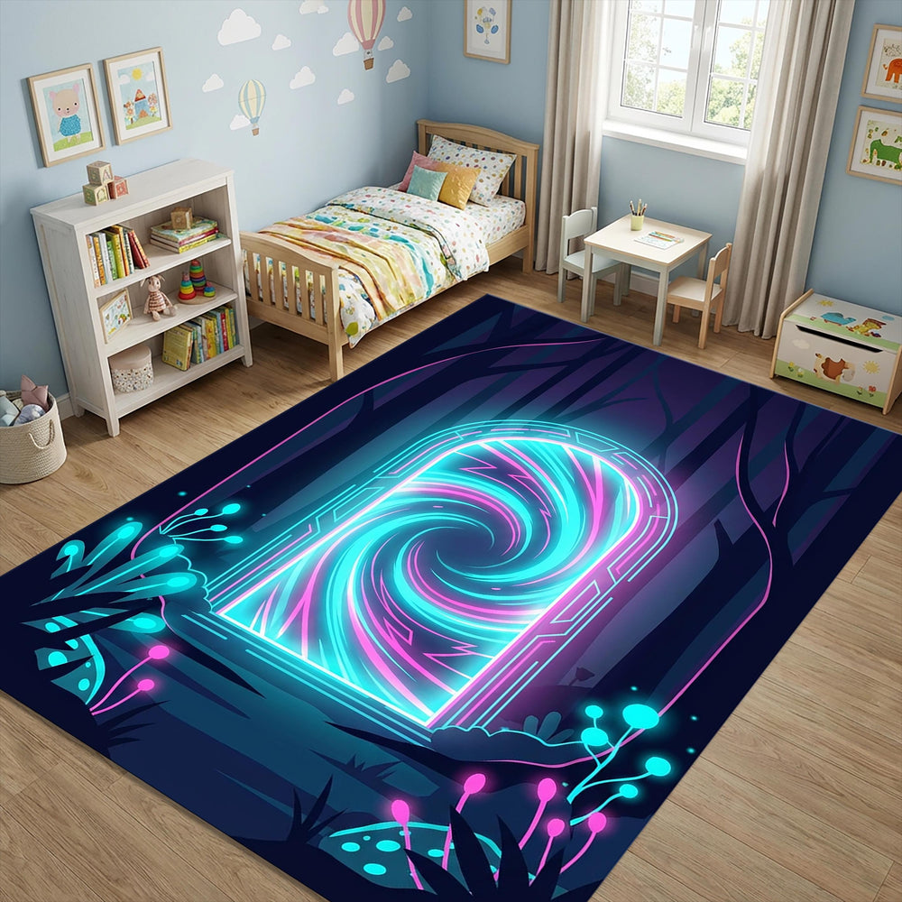 Neon Portal Area Rug Futuristic Interdimensional Gateway Floor