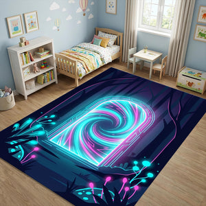 Neon Portal Area Rug Futuristic Interdimensional Gateway Floor