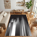 Modern City Skyline Area Rug Minimalist Black and White Line Art