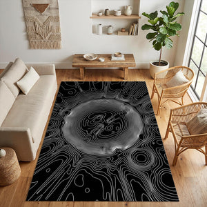 Modern Topographic Line Art Rug Black and White Abstract Area Mat