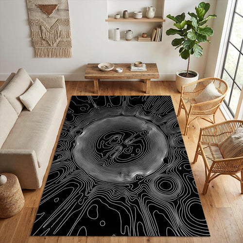 Modern Topographic Line Art Rug Black and White Abstract Area Mat
