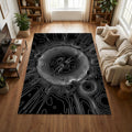 Modern Topographic Line Art Rug Black and White Abstract Area Mat