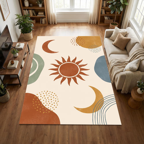 Modern Boho Celestial Rug Abstract Organic Shapes Area Mat