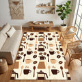 Modern Coffee Lovers Kitchen Rug Moka Pot & Coffee Bean Area Mat
