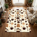 Modern Coffee Lovers Kitchen Rug Moka Pot & Coffee Bean Area Mat