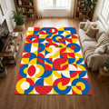 Modern Bauhaus Geometric Rug Abstract Red Yellow Blue Area Mat