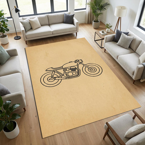 Minimalist Cafe Racer Area Rug Retro Motorcycle Line Art Floor