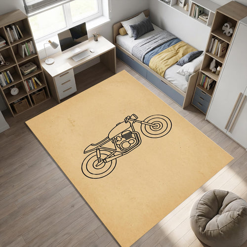 Minimalist Cafe Racer Area Rug Retro Motorcycle Line Art Floor