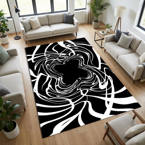 Modern Abstract Black and White Rug