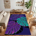 Modern Neon Monstera Rug Vibrant Tropical Pop Art Area Mat Purple