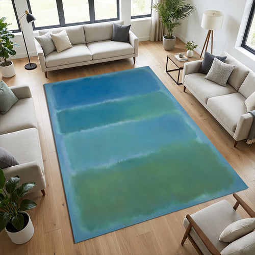 Modern Abstract Color Field Rug Rothko Style Blue and Green Area
