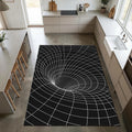 Modern Spacetime Grid Area Rug Abstract Black Hole Line Art Mat