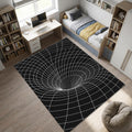 Modern Spacetime Grid Area Rug Abstract Black Hole Line Art Mat