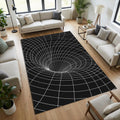 Modern Spacetime Grid Area Rug Abstract Black Hole Line Art Mat