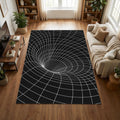 Modern Spacetime Grid Area Rug Abstract Black Hole Line Art Mat