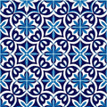 Modern Mediterranean Tile Rug Blue and White Azulejo Area Mat