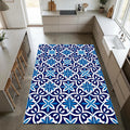 Modern Mediterranean Tile Rug Blue and White Azulejo Area Mat