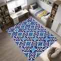 Modern Mediterranean Tile Rug Blue and White Azulejo Area Mat