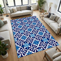 Modern Mediterranean Tile Rug Blue and White Azulejo Area Mat
