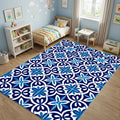 Modern Mediterranean Tile Rug Blue and White Azulejo Area Mat