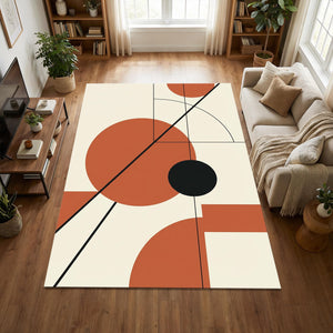 Mid-Century Modern Geometric Rug Terracotta and Black Abstract