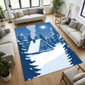 Minimalist Winter Cabin Area Rug Blue Monochrome A-Frame House