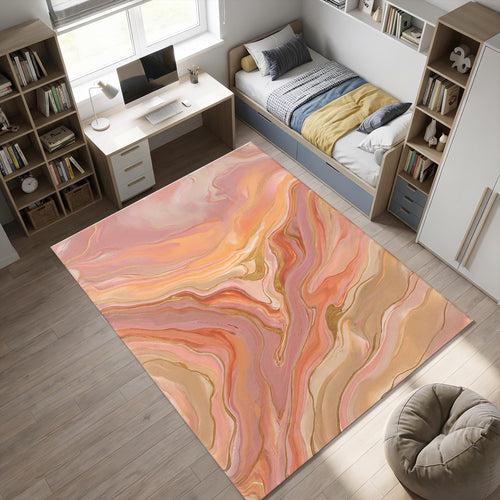 Abstract Fluid Art Area Rug Blush Pink and Gold Marble Floor Mat