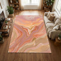 Abstract Fluid Art Area Rug Blush Pink and Gold Marble Floor Mat