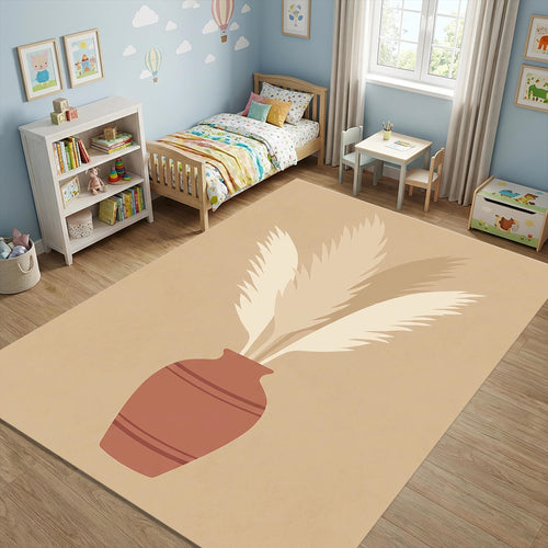 Minimalist Pampas Grass Area Rug Boho Terracotta Vase Floor Mat