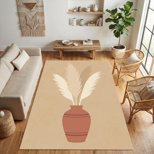 Minimalist Pampas Grass Area Rug Boho Terracotta Vase Floor Mat