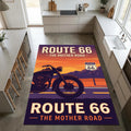 Vintage Route 66 Area Rug Retro Motorcycle Mother Road Floor Mat