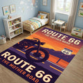 Vintage Route 66 Area Rug Retro Motorcycle Mother Road Floor Mat