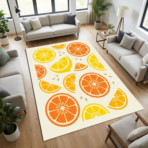 Minimalist Citrus Slice Area Rug Vibrant Orange and Lemon Fruit