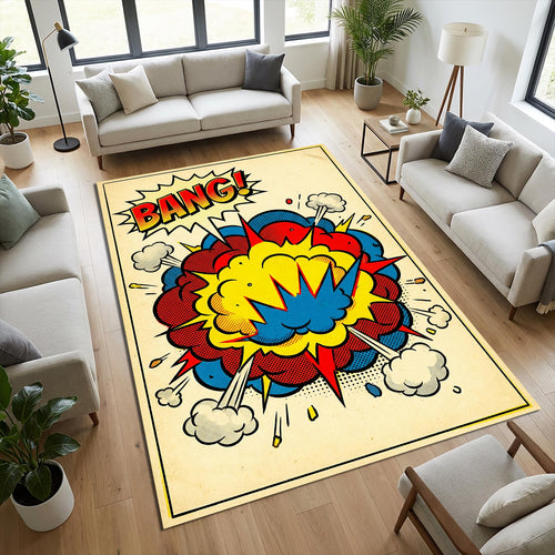Pop Art Comic Book Area Rug Retro Bang Explosion Floor Mat