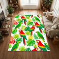 Tropical Parrot Area Rug Exotic Macaw and Jungle Leaves Floor Mat