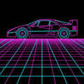 Neon Synthwave Sports Car Area Rug 80s Retro Ferrari F40 Style