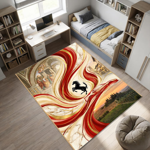 Italian Racing Area Rug Ferrari Prancing Horse Heritage Floor Mat