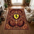 Ferrari F1 Area Rug Ornate Red and Gold Baroque Floor Mat