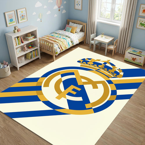 Minimalist Real Madrid Area Rug Modern Football Club Crest Floor