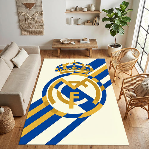 Minimalist Real Madrid Area Rug Modern Football Club Crest Floor