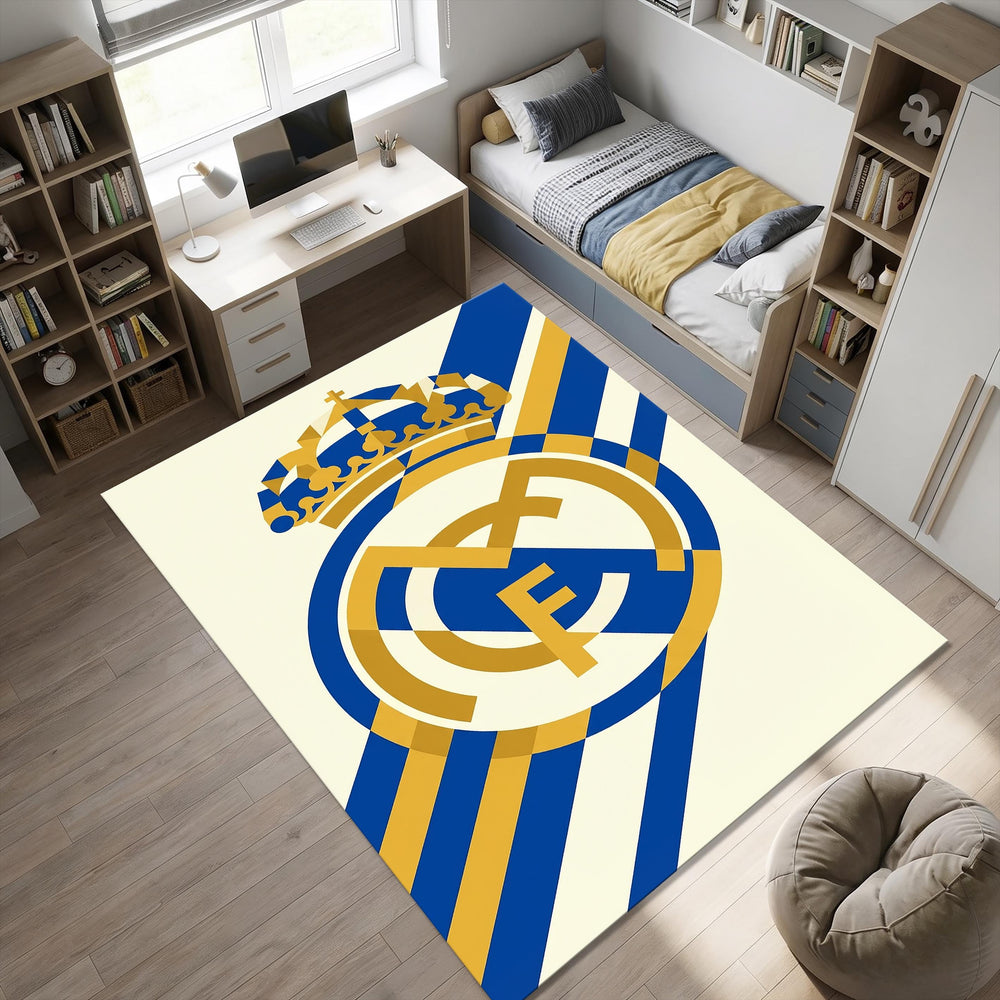 Minimalist Real Madrid Area Rug Modern Football Club Crest Floor