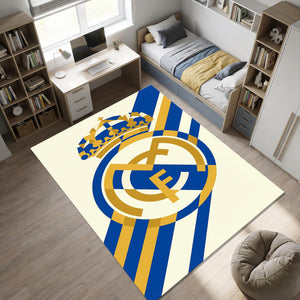 Minimalist Real Madrid Area Rug Modern Football Club Crest Floor