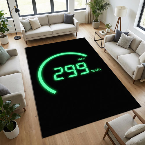 Digital Speedometer Area Rug Neon Green 299 km/h Racing Floor Mat